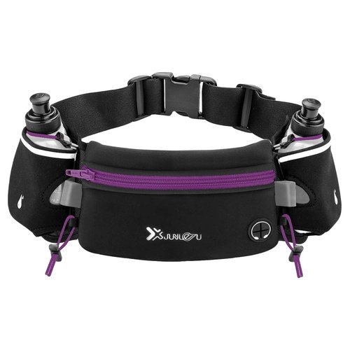 Number-one Running Belt with Water Bottles(2 x 175ML), Hydration Belt Waterproof Waist Pack Bag Fits iPhones Adjustable Sports Waist Pouch for Marathon Running Hiking Cycling, Purple
